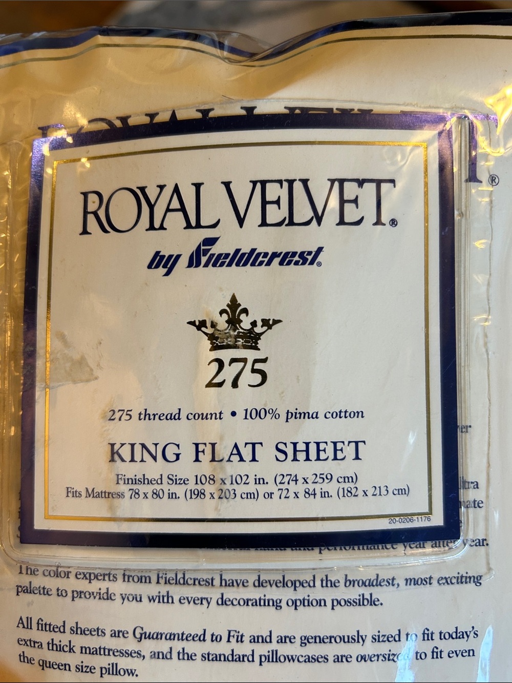 Royal Velvet 275 King Flat Sheet - cream Pima Cotton